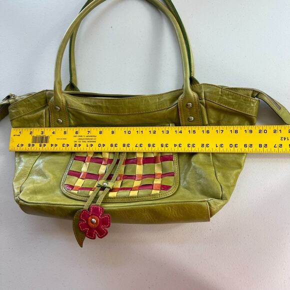 Sofia C. Handbag Green Red Genuine Leather Woven Pattern With Cut Out Charms - Picture 5 of 15